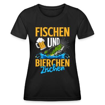 FISCHEN UND BIERCHEN ZISCHEN Lustiges Angler - Frauen Funktions-T-Shirt - Schwarz - Vorne - AI Model Female 172 light (172cm)