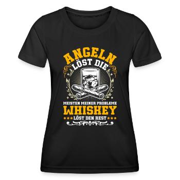 ANGELN LÖST DIE MEISTEN MEINER PROBLEME Lustiges - Frauen Funktions-T-Shirt - Schwarz - Vorne - AI Model Female 172 light (172cm)