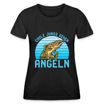 Angler Geburtstag COOLE JUNGS GEHEN ANGELN Lustig - Frauen Funktions-T-Shirt - Schwarz - Vorne - AI Model Female 172 light (172cm)