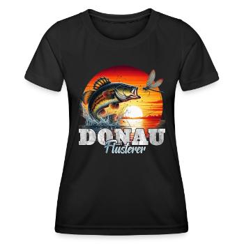 DONAU FLÜSTERER Angler Outfit Angeln Hobby - Frauen Funktions-T-Shirt - Schwarz - Vorne - AI Model Female 172 light (172cm)