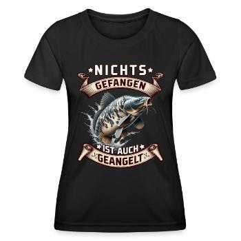 Angler NICHTS GEFANGEN IST AUCH GEANGELT Lustiges - Frauen Funktions-T-Shirt - Schwarz - Vorne - AI Model Female 172 light (172cm)