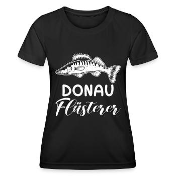 Angeln DONAU FLÜSTERER Zander Angler Outfit - Frauen Funktions-T-Shirt - Schwarz - Vorne - AI Model Female 172 light (172cm)