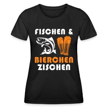 FISCHEN UND BIERCHEN ZISCHEN Lustiges Angler - Frauen Funktions-T-Shirt - Schwarz - Vorne - AI Model Female 172 light (172cm)