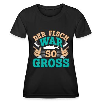 Angler Outfit Lustig DER FISCH WAR SO GROß Angeln - Frauen Funktions-T-Shirt - Schwarz - Vorne - AI Model Female 172 light (172cm)