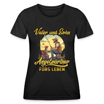 SOHN UND VATER ANGELTEAM FÜRS LEBEN Angeln Hobby - Frauen Funktions-T-Shirt - Schwarz - Vorne - AI Model Female 172 light (172cm)