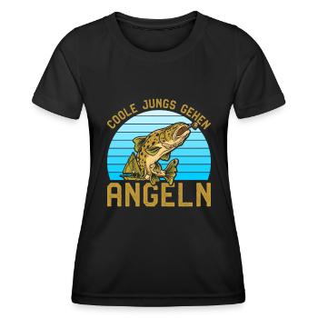 Angler Geburtstag COOLE JUNGS GEHEN ANGELN Lustig - Frauen Funktions-T-Shirt - Schwarz - Vorne - AI Model Female 172 light (172cm)