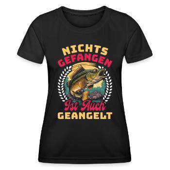 Angler Outfit NICHTS GEFANGEN IST AUCH GEANGELT - Frauen Funktions-T-Shirt - Schwarz - Vorne - AI Model Female 172 light (172cm)