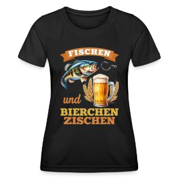 FISCHEN UND BIERCHEN ZISCHEN Lustiges Angler - Frauen Funktions-T-Shirt - Schwarz - Vorne - AI Model Female 172 light (172cm)
