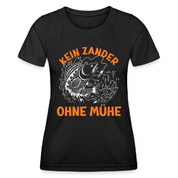 Angler KEIN ZANDER OHNE MÜHE Lustiges Zander - Frauen Funktions-T-Shirt - Schwarz - Vorne - AI Model Female 172 light (172cm)