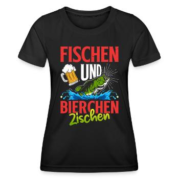 FISCHEN UND BIERCHEN ZISCHEN Lustiges Angler - Frauen Funktions-T-Shirt - Schwarz - Vorne - AI Model Female 172 light (172cm)
