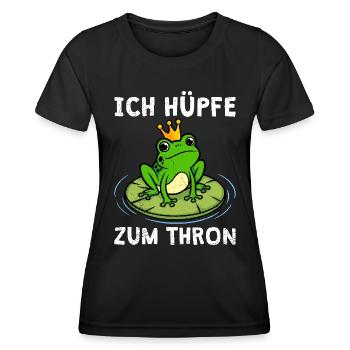 Karneval Frosch ICH HÜPFE ZUM THRON Lustiges - Frauen Funktions-T-Shirt - Schwarz - Vorne - AI Model Female 172 light (172cm)