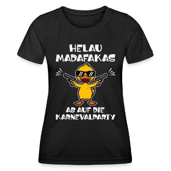 Kölner Karneval HELAU MADAFAKAS Lustiges Enten - Frauen Funktions-T-Shirt - Schwarz - Vorne - AI Model Female 172 light (172cm)