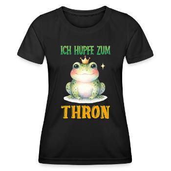 Froschkostüm ICH HÜPFE ZUM THRON Lustiges - Frauen Funktions-T-Shirt - Schwarz - Vorne - AI Model Female 172 light (172cm)