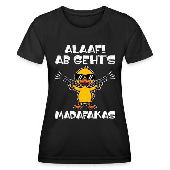 Karneval ALAAF AB GEHT'S MADAFAKAS Lustiges - Frauen Funktions-T-Shirt - Schwarz - Vorne - AI Model Female 172 light (172cm)
