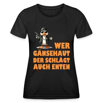 Faschingskostüm WER GÄNSEHAUT DER SCHLÄGT AUCH - Frauen Funktions-T-Shirt - Schwarz - Vorne - AI Model Female 172 light (172cm)