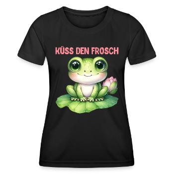 Froschkostüm KÜSS DEN FROSCH Lustiges Faschings - Frauen Funktions-T-Shirt - Schwarz - Vorne - AI Model Female 172 light (172cm)