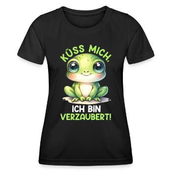 Froschkostüm KÜSS MICH ICH BIN VERZAUBERT - Frauen Funktions-T-Shirt - Schwarz - Vorne - AI Model Female 172 light (172cm)