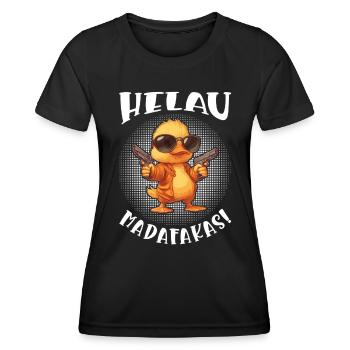 Kölner Karneval HELAU MADAFAKAS Lustiges Enten - Frauen Funktions-T-Shirt - Schwarz - Vorne - AI Model Female 172 light (172cm)