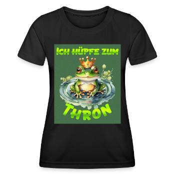 Froschkostüm ICH HÜPFE ZUM THRON Lustiges - Frauen Funktions-T-Shirt - Schwarz - Vorne - AI Model Female 172 light (172cm)