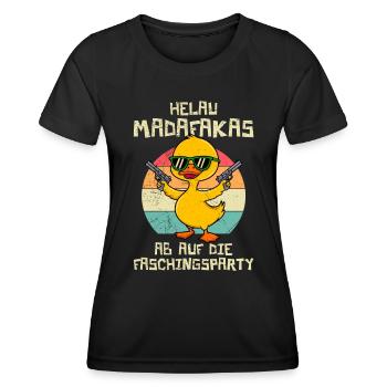 Kölner Karneval HELAU MADAFAKAS Lustiges Enten - Frauen Funktions-T-Shirt - Schwarz - Vorne - AI Model Female 172 light (172cm)
