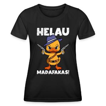 Kölner Karneval HELAU MADAFAKAS Lustiges Enten - Frauen Funktions-T-Shirt - Schwarz - Vorne - AI Model Female 172 light (172cm)