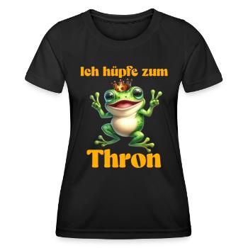 Froschkostüm ICH HÜPFE ZUM THRON Lustiges - Frauen Funktions-T-Shirt - Schwarz - Vorne - AI Model Female 172 light (172cm)