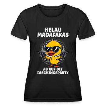 Kölner Karneval HELAU MADAFAKAS Lustiges Enten - Frauen Funktions-T-Shirt - Schwarz - Vorne - AI Model Female 172 light (172cm)
