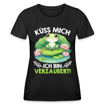 Froschkostüm KÜSS MICH ICH BIN VERZAUBERT - Frauen Funktions-T-Shirt - Schwarz - Vorne - AI Model Female 172 light (172cm)