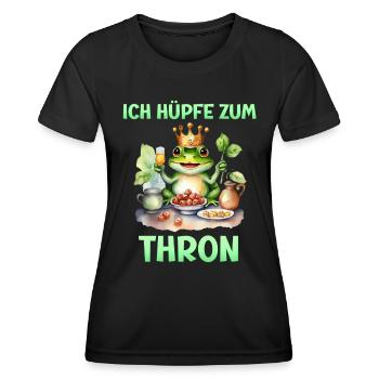 Froschkostüm ICH HÜPFE ZUM THRON Lustiges - Frauen Funktions-T-Shirt - Schwarz - Vorne - AI Model Female 172 light (172cm)