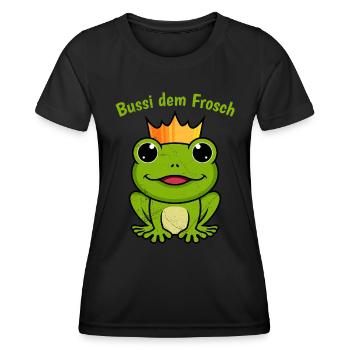Karneval Party Kostüm BUSSI DEM FROSCH Lustiges - Frauen Funktions-T-Shirt - Schwarz - Vorne - AI Model Female 172 light (172cm)
