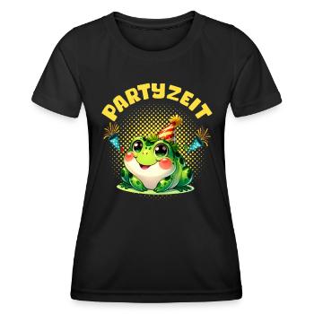 Froschkostüm PARTYZEIT Lustiges Karneval Party - Frauen Funktions-T-Shirt - Schwarz - Vorne - AI Model Female 172 light (172cm)