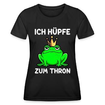 Karneval Frosch ICH HÜPFE ZUM THRON Lustiges - Frauen Funktions-T-Shirt - Schwarz - Vorne - AI Model Female 172 light (172cm)