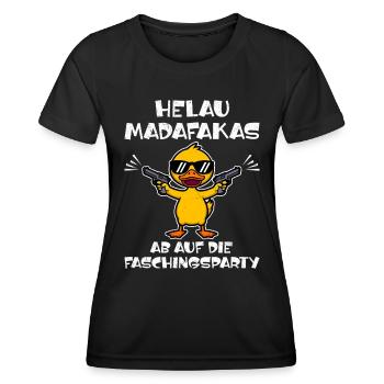 Kölner Karneval HELAU MADAFAKAS Lustiges Enten - Frauen Funktions-T-Shirt - Schwarz - Vorne - AI Model Female 172 light (172cm)