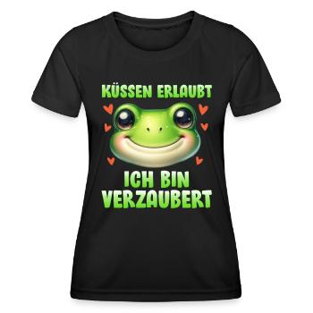 Karneval Frosch KÜSSEN ERLAUBT BIN VERZAUBERT - Frauen Funktions-T-Shirt - Schwarz - Vorne - AI Model Female 172 light (172cm)