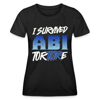 Abiturienten I SURVIVED ABI TORTURE Lustiges - Frauen Funktions-T-Shirt - Schwarz - Vorne - AI Model Female 172 light (172cm)
