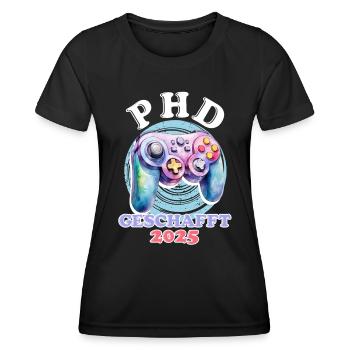 PH.D GESCHAFFT 2025 Lustiges Doktorand - Frauen Funktions-T-Shirt - Schwarz - Vorne - AI Model Female 172 light (172cm)