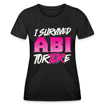 Abiturienten I SURVIVED ABI TORTURE Lustiges - Frauen Funktions-T-Shirt - Schwarz - Vorne - AI Model Female 172 light (172cm)