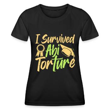Abitur I SURVIVED ABI TORTURE Lustiges Abi - Frauen Funktions-T-Shirt - Schwarz - Vorne - AI Model Female 172 light (172cm)