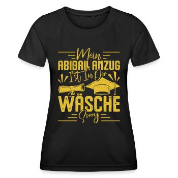 Abitur MEIN ABIBALL ANZUG IST IN DER WÄSCHE Lustig - Frauen Funktions-T-Shirt - Schwarz - Vorne - AI Model Female 172 light (172cm)