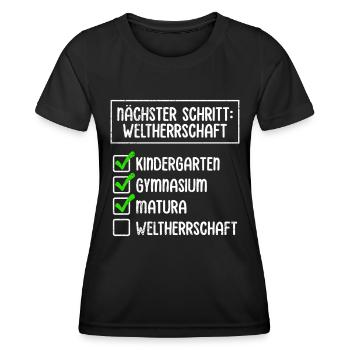 Maturanten NÄCHSTER SCHRITT WELTHERRSCHAFT Lustig - Frauen Funktions-T-Shirt - Schwarz - Vorne - AI Model Female 172 light (172cm)