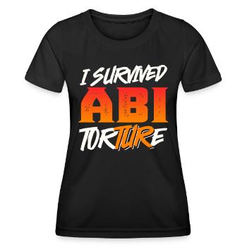 Abiturienten I SURVIVED ABI TORTURE Lustiges - Frauen Funktions-T-Shirt - Schwarz - Vorne - AI Model Female 172 light (172cm)