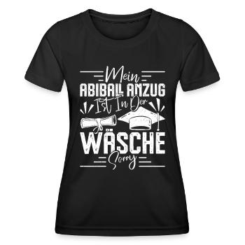 Abitur MEIN ABIBALL ANZUG IST IN DER WÄSCHE Lustig - Frauen Funktions-T-Shirt - Schwarz - Vorne - AI Model Female 172 light (172cm)