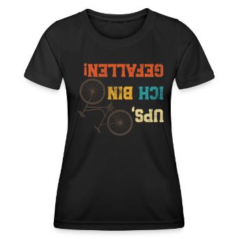 Radler UPS, ICH BIN GEFALLEN Radeln Lustiges - Frauen Funktions-T-Shirt - Schwarz - Vorne - AI Model Female 172 light (172cm)