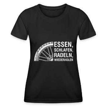 Radfahrer ESSEN SCHLAFEN RADELN WIEDERHOLEN Lustig - Frauen Funktions-T-Shirt - Schwarz - Vorne - AI Model Female 172 light (172cm)