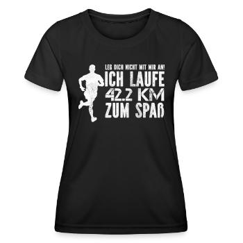 Läufer ICH LAUFE 42.2 KM ZUM SPAß Lustiges - Frauen Funktions-T-Shirt - Schwarz - Vorne - AI Model Female 172 light (172cm)