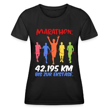 Läufer MARATHON BIS ZUR EKSTASE Laufen Lustig - Frauen Funktions-T-Shirt - Schwarz - Vorne - AI Model Female 172 light (172cm)