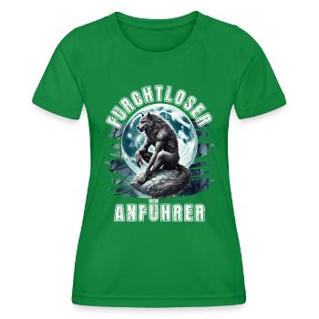 Alpha Wolf FURCHTLOSER ANFÜHRER Lustiges - Frauen Funktions-T-Shirt - Kelly Green - Vorne - AI Model Female 172 dark (172cm)