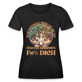 Yogi LIEBE UND LICHT UND BISSCHEN FICK DICH - Frauen Funktions-T-Shirt - Schwarz - Vorne - AI Model Female 172 light (172cm)