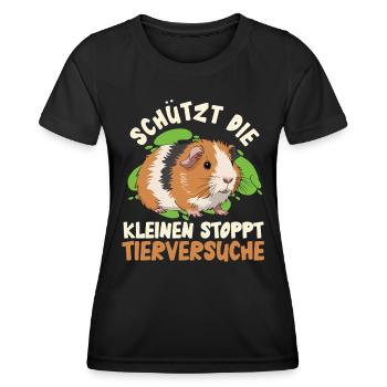Tierwohl SCHÜTZE DIE KLEINEN STOPPT TIERVERSUCHE - Frauen Funktions-T-Shirt - Schwarz - Vorne - AI Model Female 172 light (172cm)