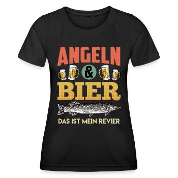 ANGELN UND BIER DAS IST MEIN REVIER Lustiges - Frauen Funktions-T-Shirt - Schwarz - Vorne - AI Model Female 172 light (172cm)